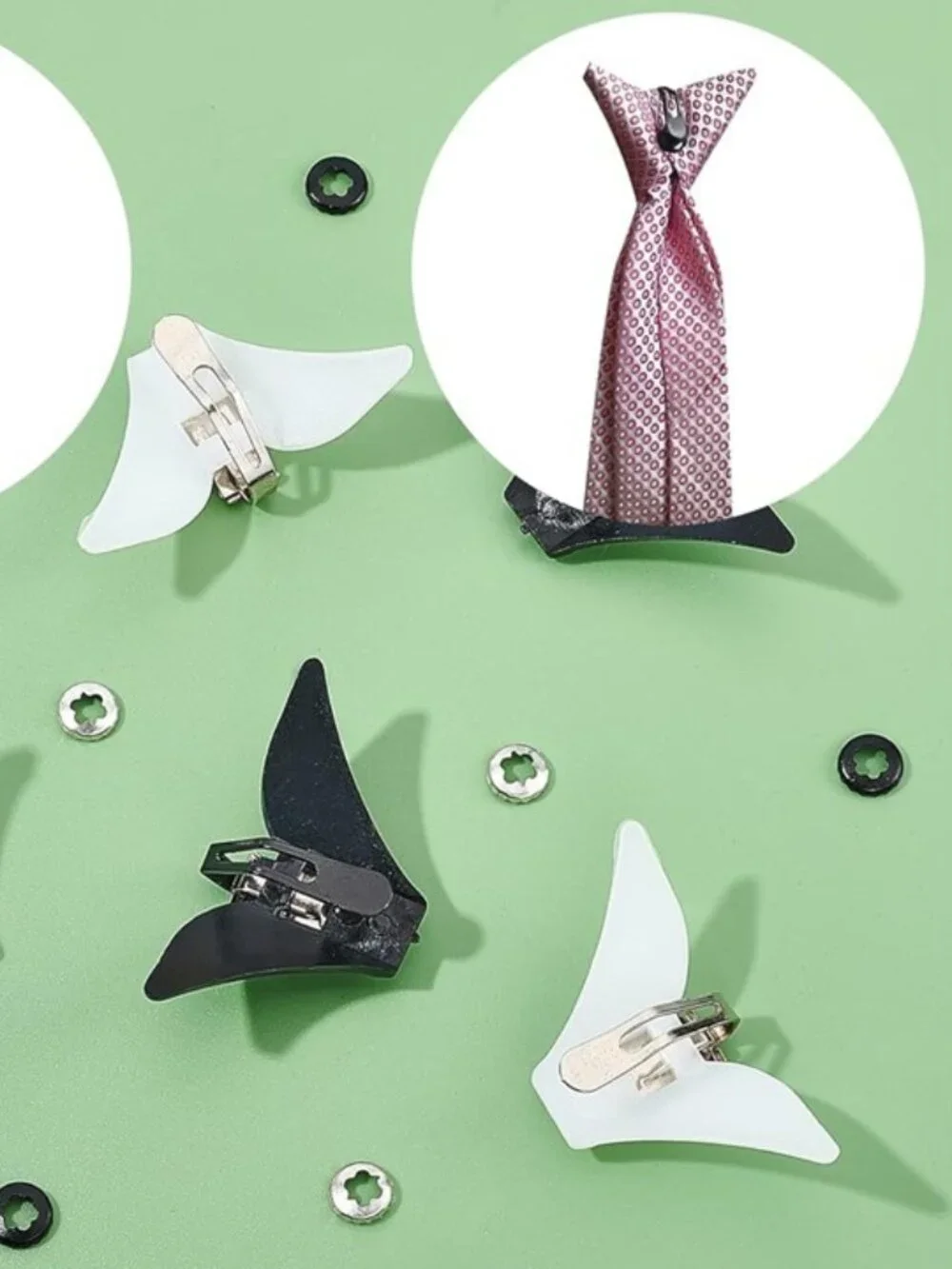 Bowtie/Tie Hardware Fastener Clips with Plastic Fixed Collar Clips | Black | Whi